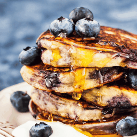 BLUEBERRY LEMON PANCAKES FOR YOUR NEXT CAMPING TRIP PANCAKES ON A PLATE