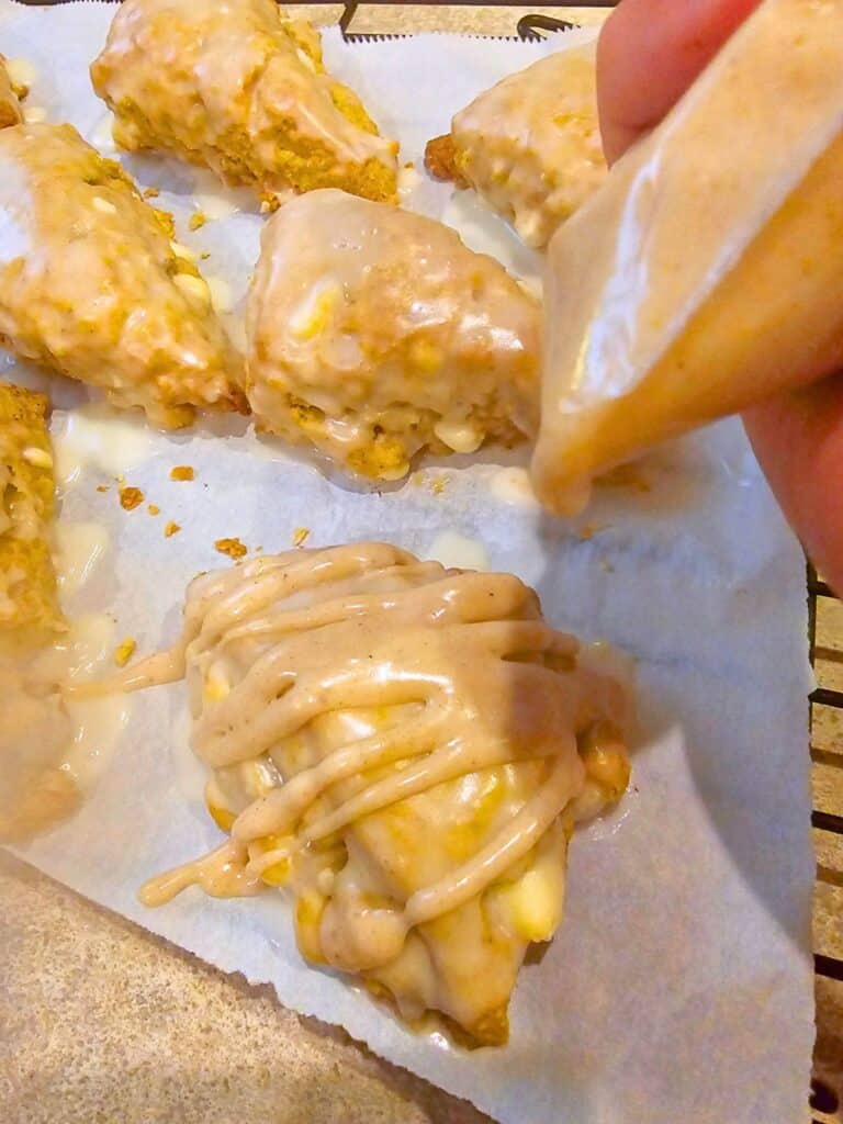 maple bourbon glaze drizzled over scones