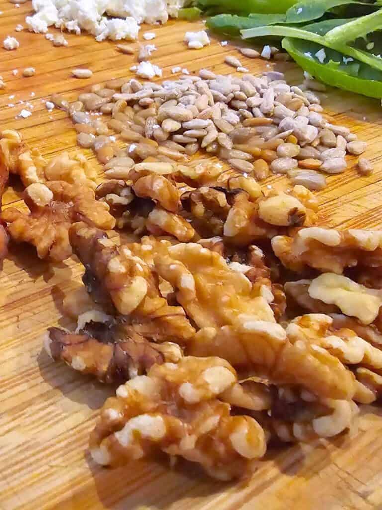 candied walnuts cooking on board