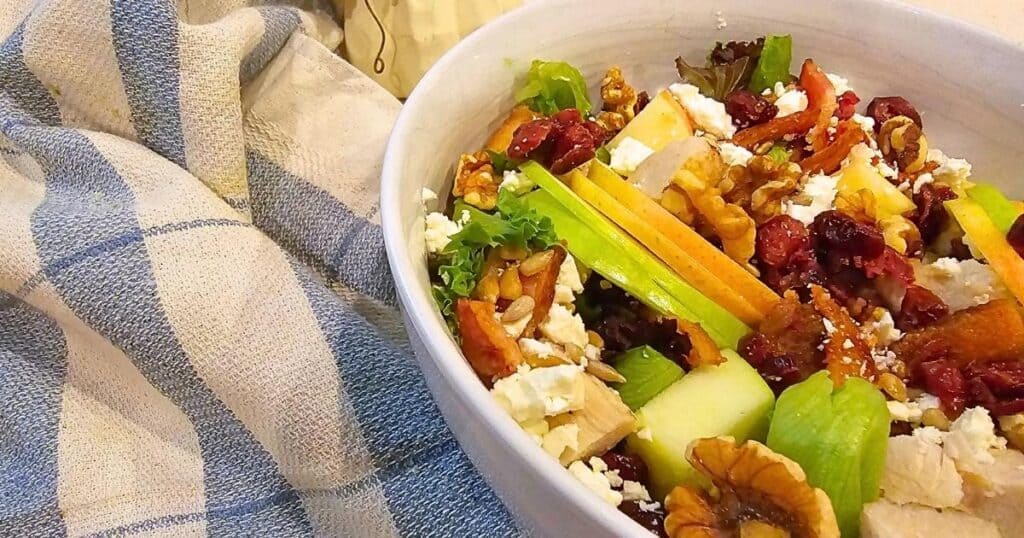 fresh harvest salad with feta and sunflower seeds
