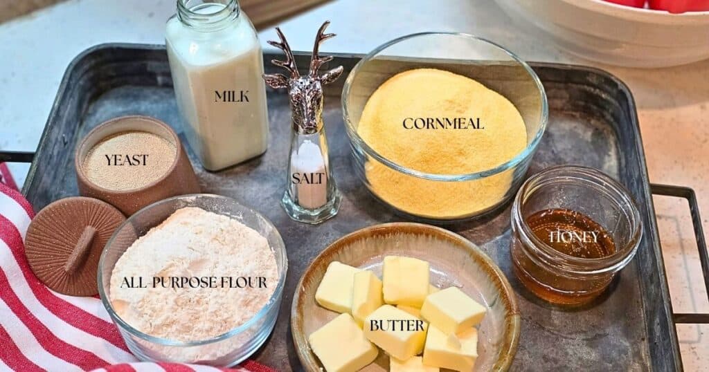 ingredients for honey cornmeal bread recipe