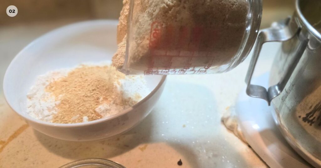 THIS IS AN IMAGE OF THE DRY INGREDIENTS IN A WHITE BOWL