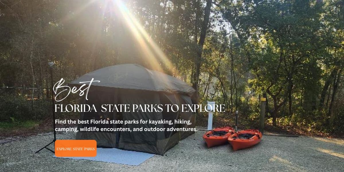 CAMPSITE AT DAWN WITH A TENT AND KAYAKS SILVER SPRINGS STATE PARK FLORIDA